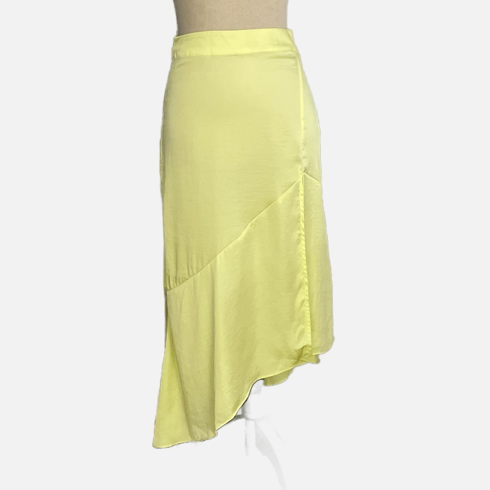 Free People Satin‎ Asymmetrical Lola Slit Midi Skirt Neon Yellow Size 2 - Picture 2 of 10